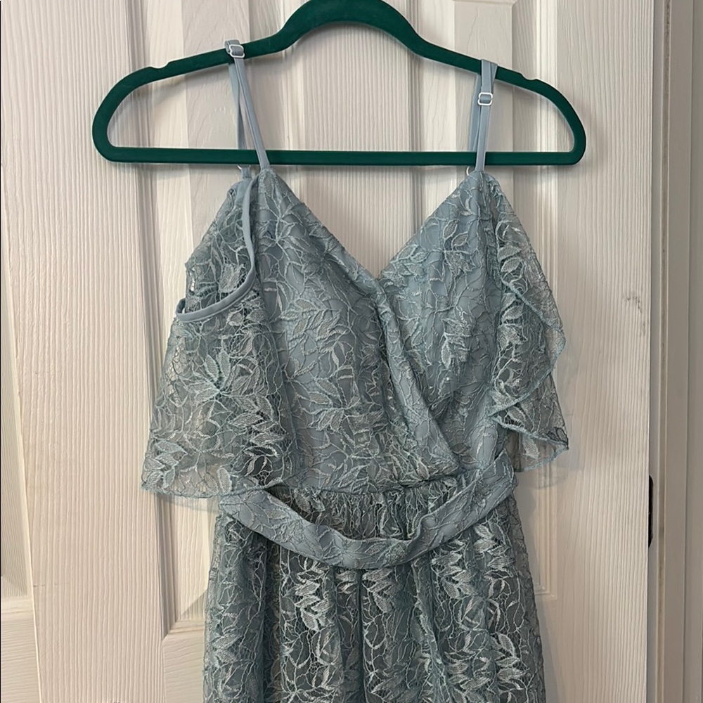 Blue Ruffled Wrap Sundress with Spaghetti Straps